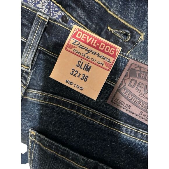 Devil Dog Men’s Slim Jeans 32x36 Distressed Denim Workwear NWT - Picture 7 of 8